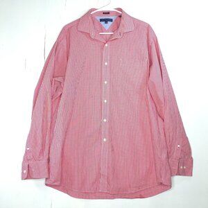 Tommy Hilfiger Red Plaid Long Sleeve Button Down 17/34-35 Preppy Business Casual